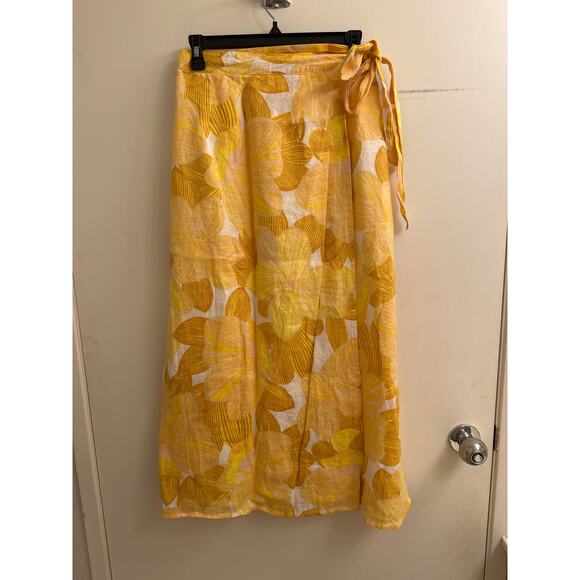 Faithfull The Brand Women Casitas Yellow Floral Wrap Skirt Vacation Resort S - Picture 2 of 7